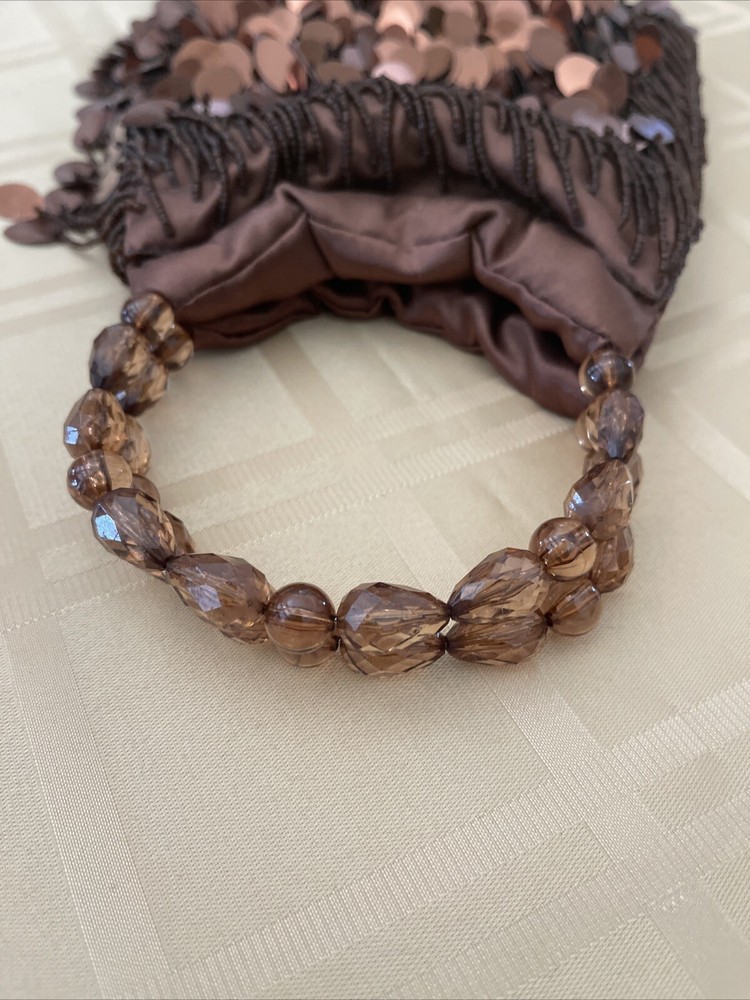 Beaded Handles Sequins Bronze Hobo Boho Evening Purse Handbag