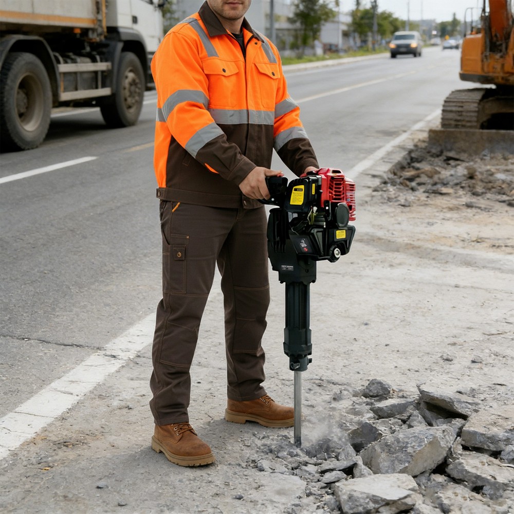 52cc Gasoline Powered Demolition Jack Hammer Concrete Breaker with 2 Chisel Bits