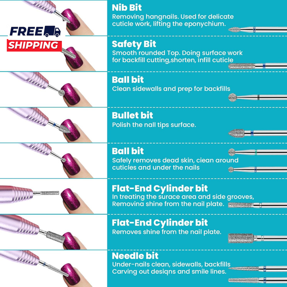 Nail Drill Bits Set 10 Pcs Tungsten Carbide Diamond Bits 3/32'' Nail Drill Tips