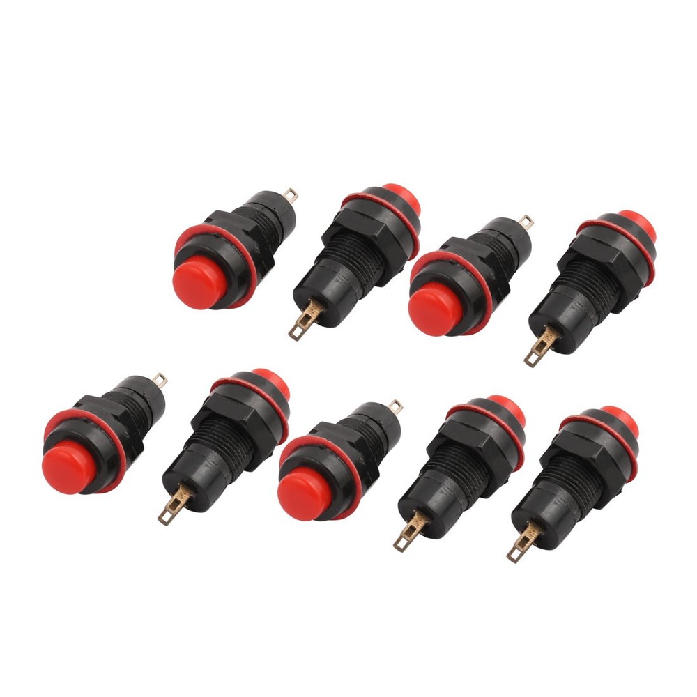 9Pcs 10mm Mini Waterproof Pushbutton Switch Momentary Type Red Plastic Head