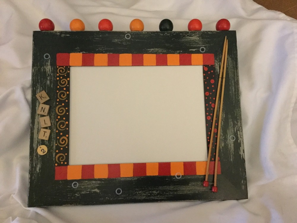 HAND PAINTED MAGGIE CO CANVAS "KNITTING" WITH COORDINATING HAND PAINTED FRAME ..