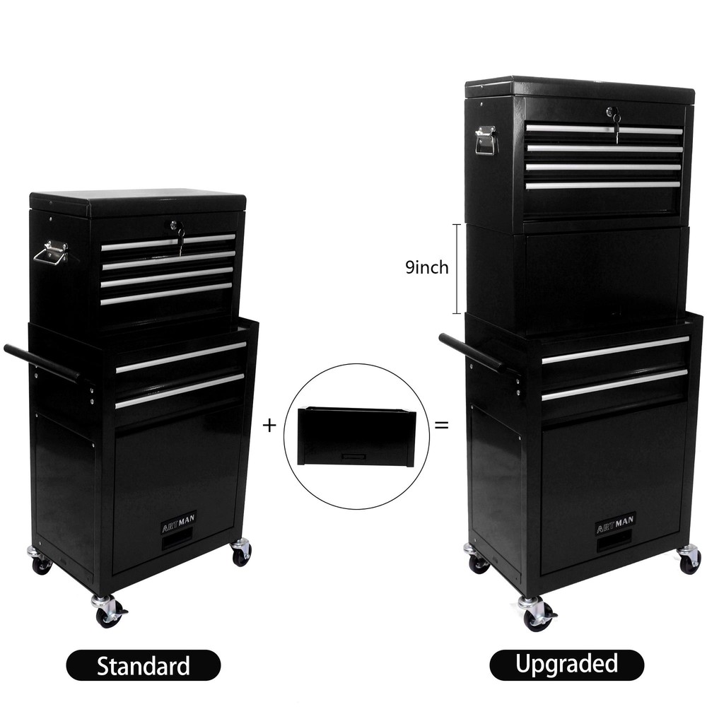 High Capacity 6-Drawer Rolling Tool Chest with Wheels - Durable Black Storage