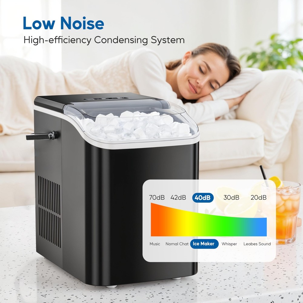 Self-Cleaning Countertop Ice Maker with Scoop Basket & Handle