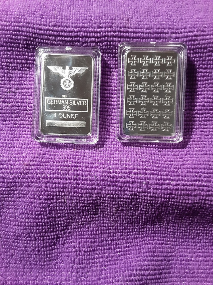 (2) 1 Oz German Silver Bars Iron Eagle  With Case And Low Reserve 2 Bars Total
