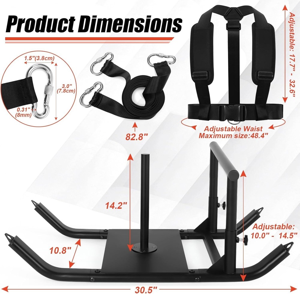 GDFISH Large Weight Sled, Adjustable Height Handle Push Sleds, Workout Fitnes...
