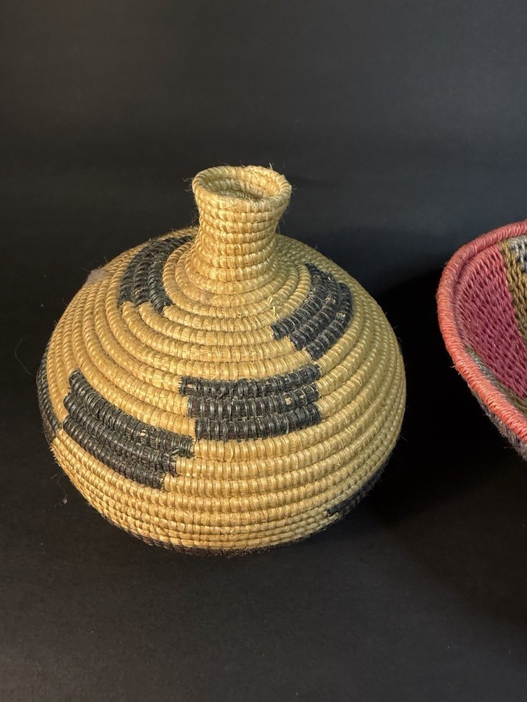 2 Small Woven Baskets Decor Pretty Vase & Bowl
