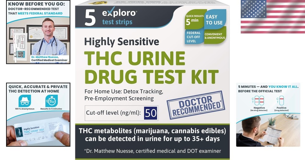 Highly Sensitive THC Drug Kit - Accurate At-Home Strips, 5 Count