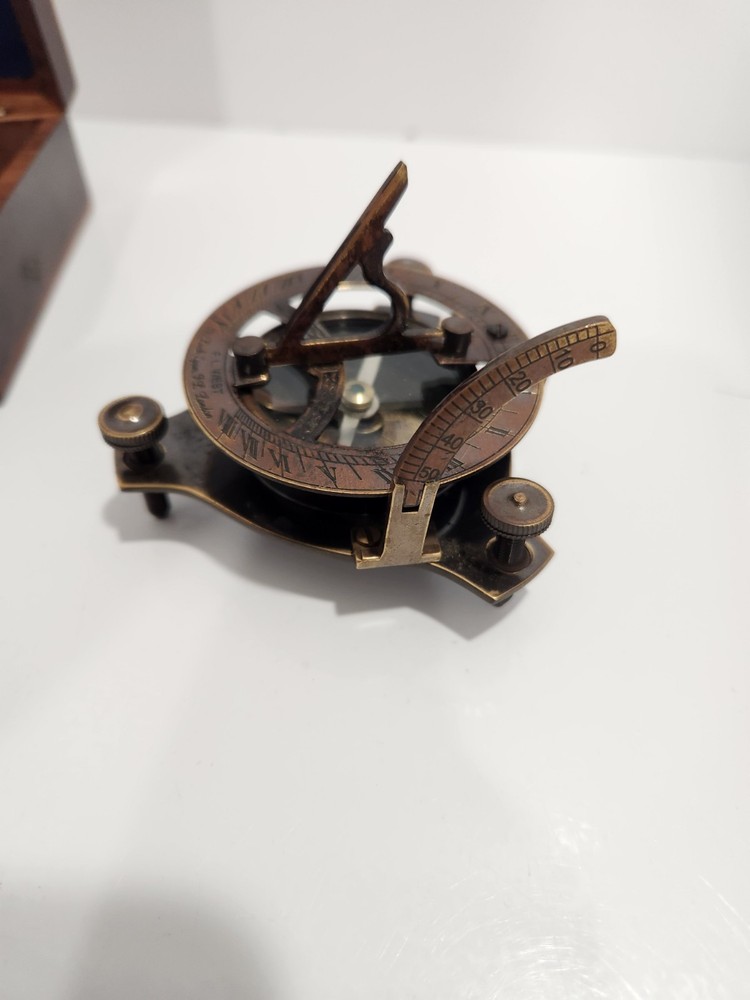 Vintage Solid Brass West London Sundial Compass In Box