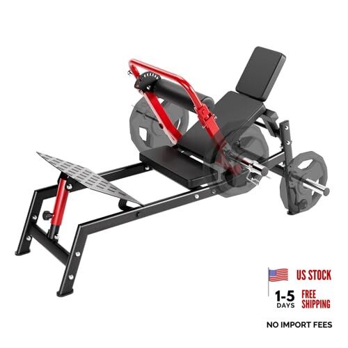Hip Thrust Machine, 900 LBS Plate-Loaded Glute Bridge Machine with Red + Black