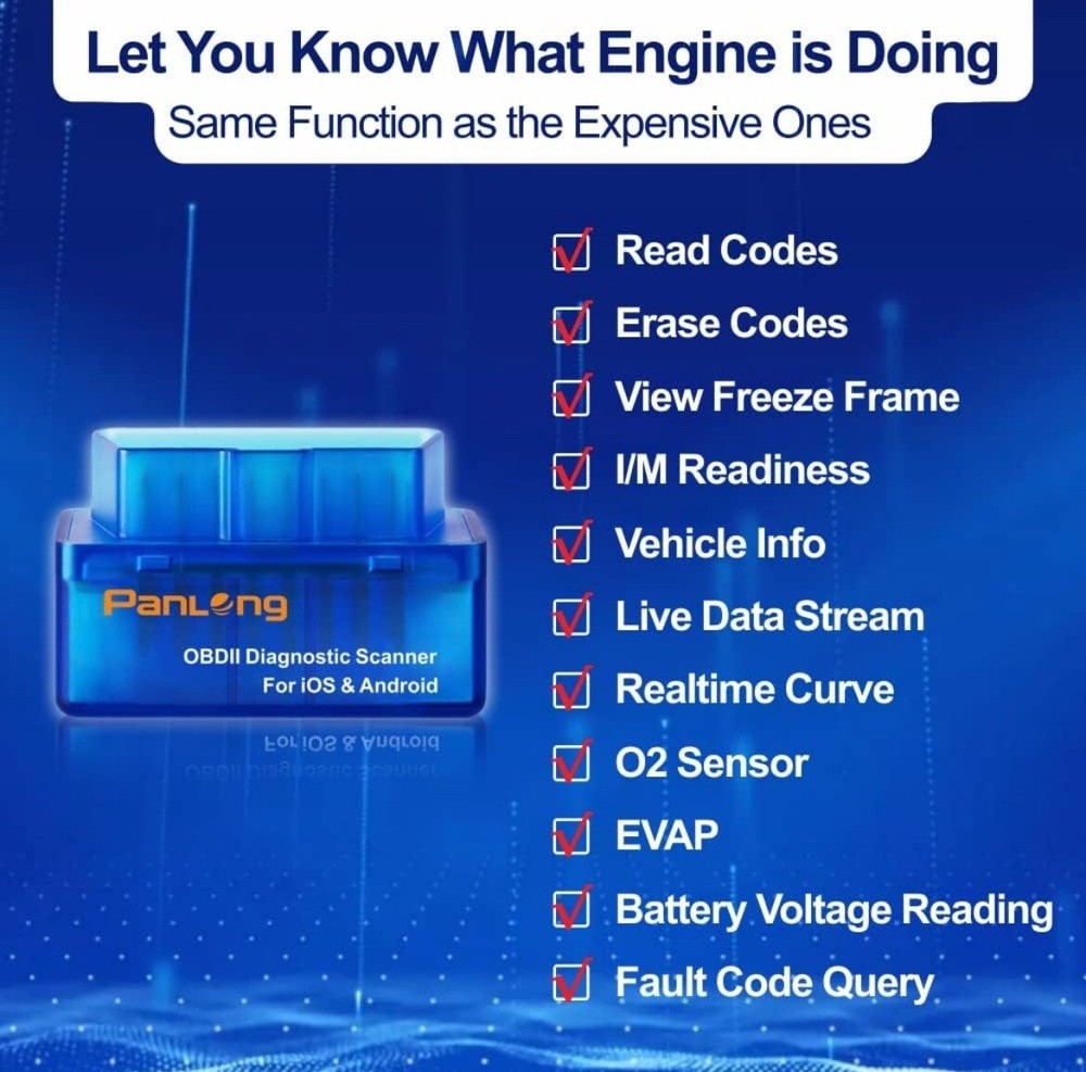 Bluetooth OBD2 OBDII Car Diagnostic Scanner Code Reader iOS & Android