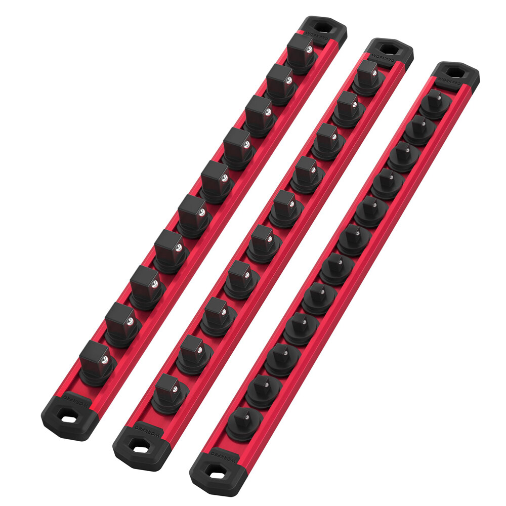 WORKPRO Magnetic Socket Organizer Set 3-PACKS 1/4" 3/8" 1/2" Drive Socket Holder