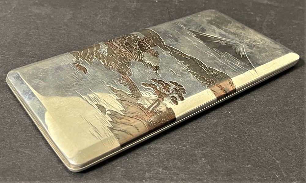 Antique Japanese 950 Silver Engraved Cigarette Case