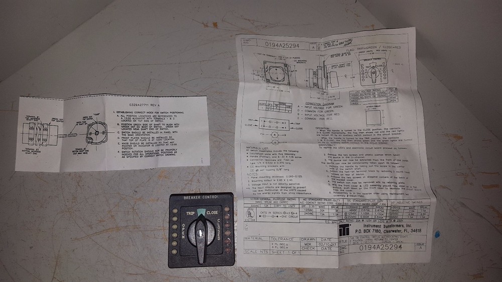 Instrument Transformers Breaker Control w/ NO BRACKETS, L2R48