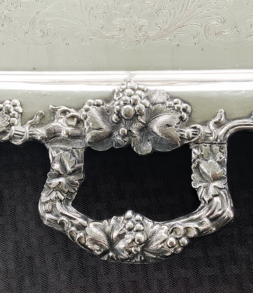 Antique Webster & Son Silverplate Grape pattern platter chased silver plate tray