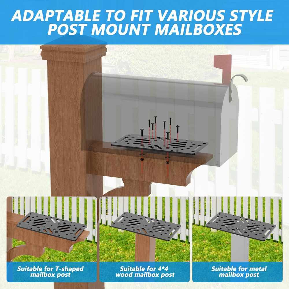 Antirust Mailbox Post Mount Bracket, Heavy-Duty Plate for Post Mount Mailboxes,