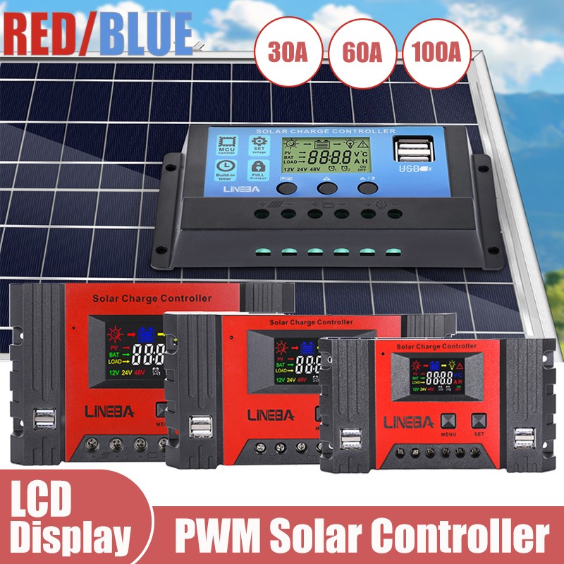 100A 60A 30A Solar Charge Controller 12/24/48V Auto PV Regulator for Solar Panel