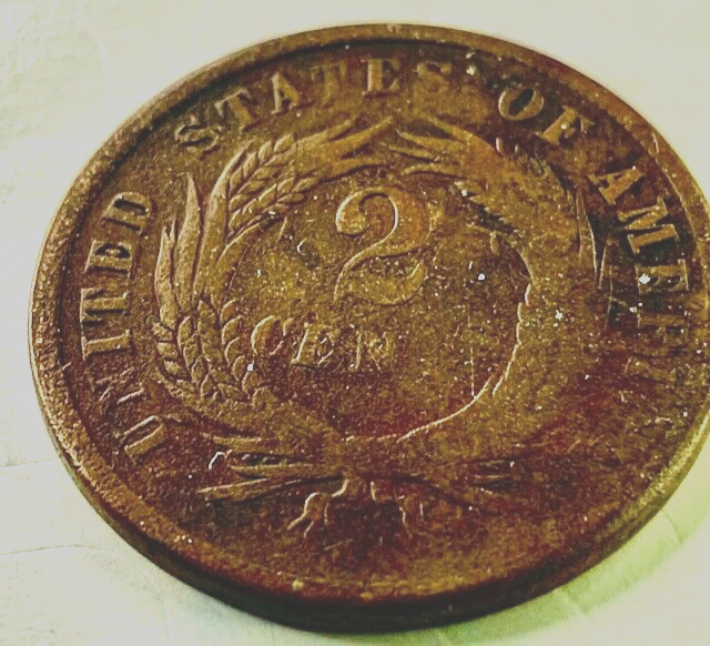 1865 Philadelphia Mint Copper Two Cent Coin