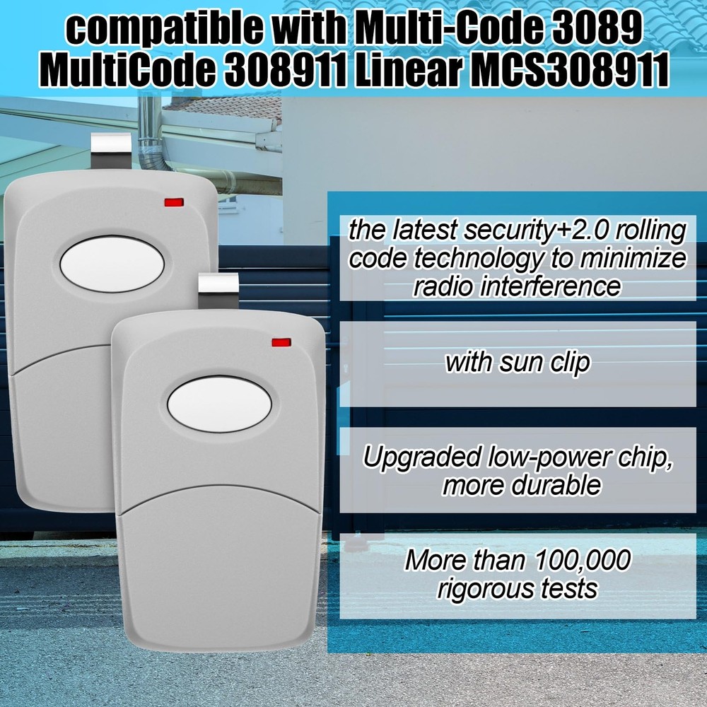 2 Pcs 1 Channel Gate Opener Remote Compatible with Multi Code 3089 308911 Lin...