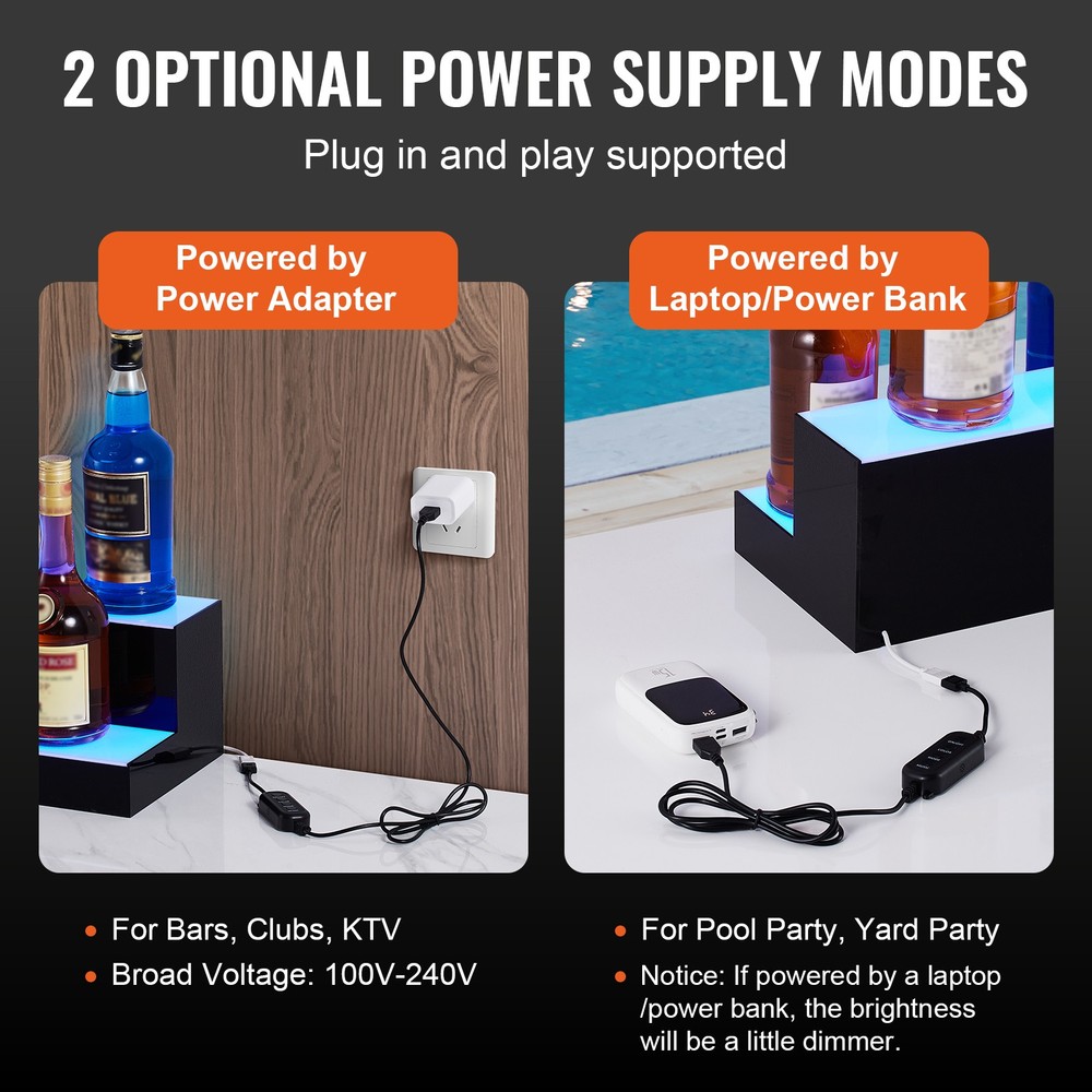 LED Lighted Liquor Bottle Display Shelf, RF & App Control, 16" 2-Steps, Acrylic