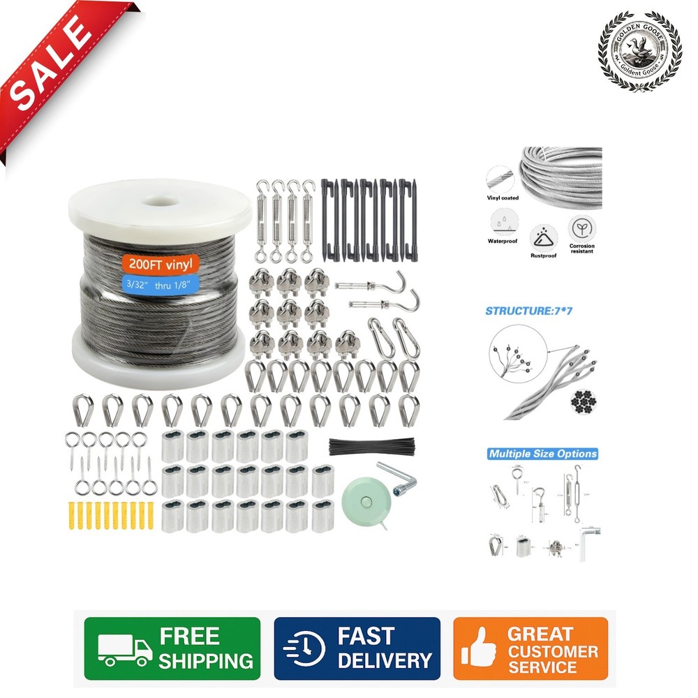 1/8" Stainless Steel Cable Wire Kit - Easy Install & Rust Resistant for All Uses