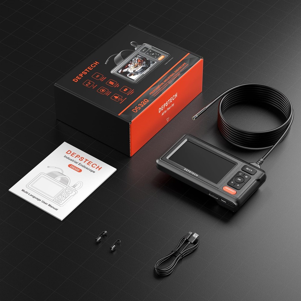 Dual Lens Borescope Camera with Light, HD Endoscope, 4.3'' IPS Screen, Inspec...