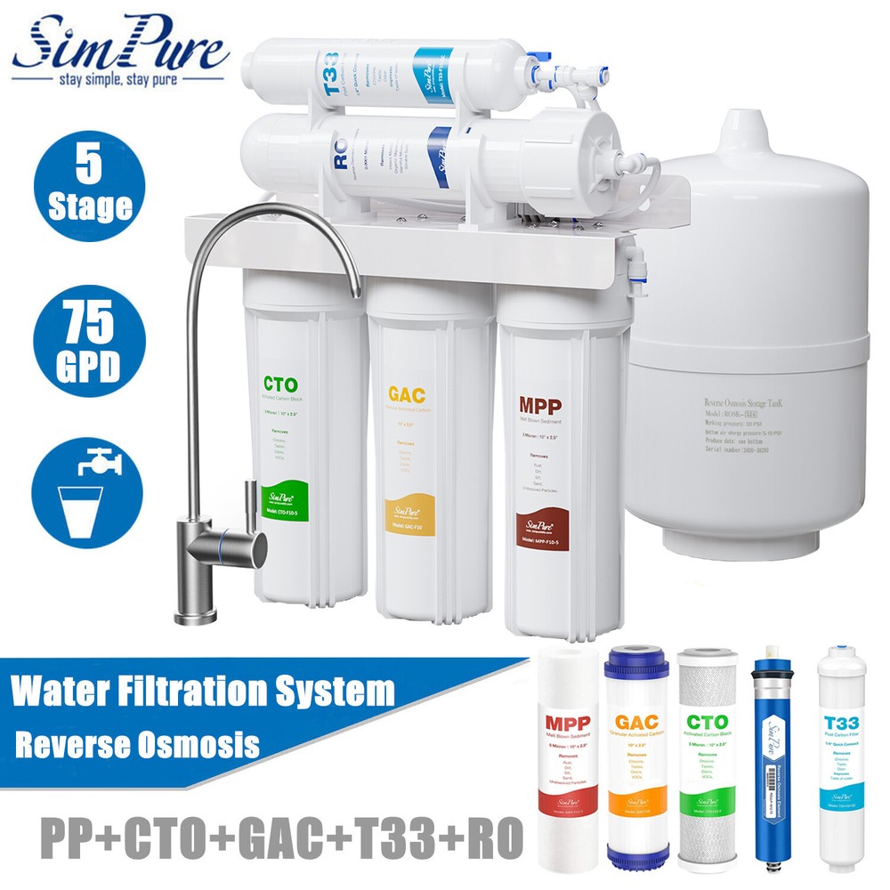 SimPure 5 Stage 75GPD Under Sink RO Reverse Osmosis Water Filtration System