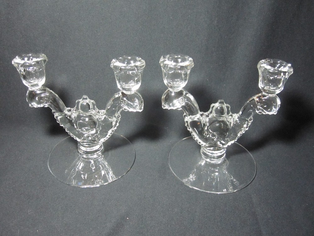 Heisey Waverly #1519 2 lite Candlestick Pair- Excellent - HTF