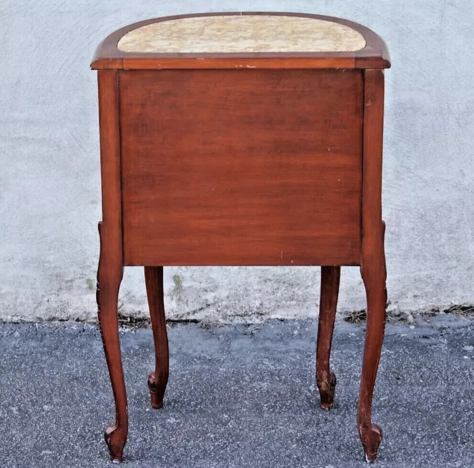 French Provincial Bedside Table - Demilune, Marble Top, Fully Refinished