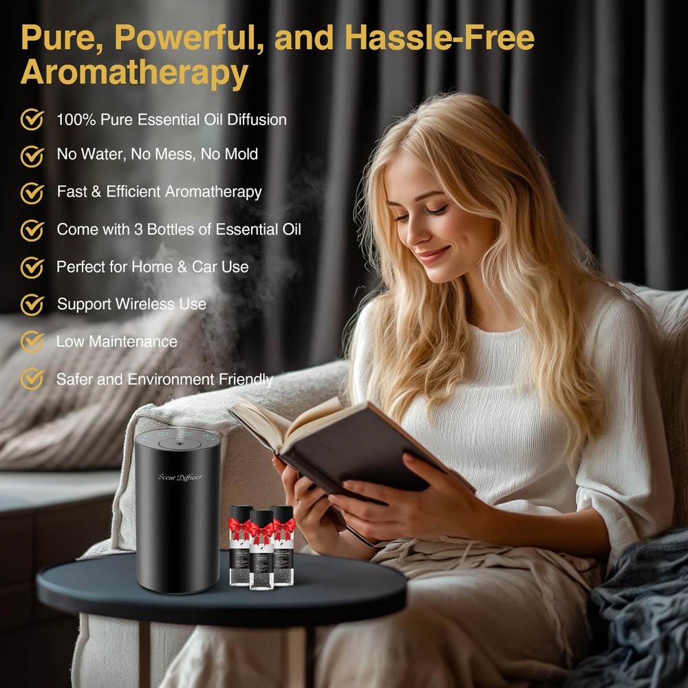 Waterless Essential Oil Diffuser Starter Kit - No Water Needed, Battery Opera...