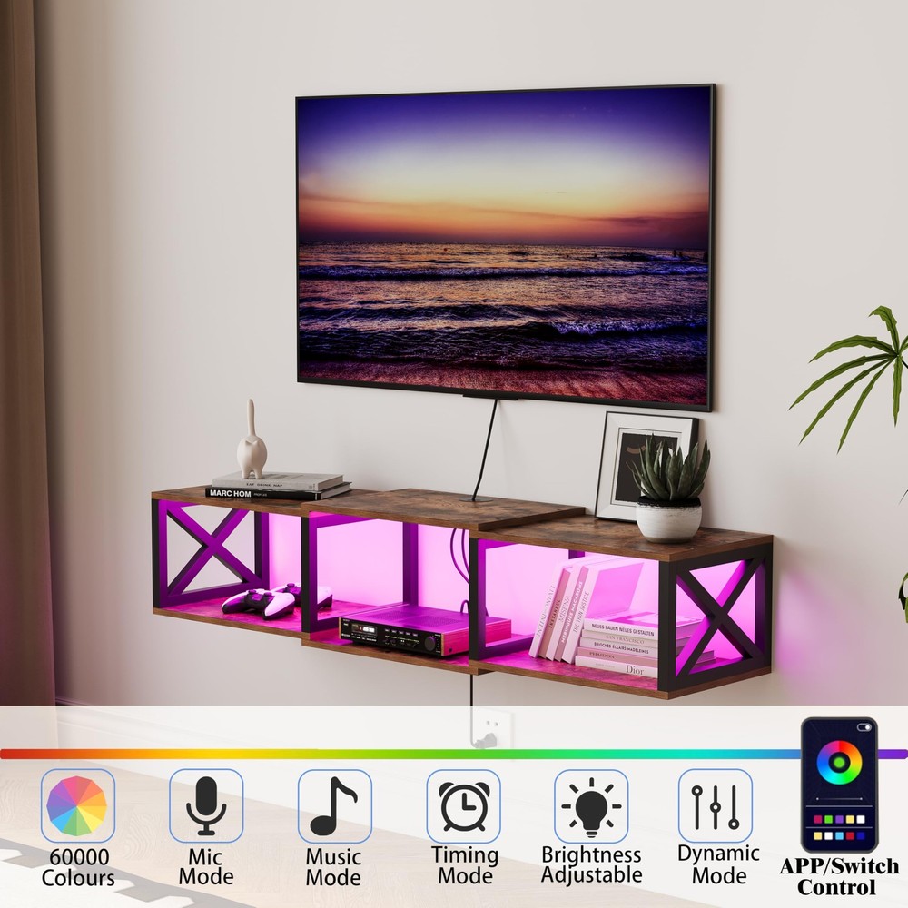 Floating TV Stand with Power Outlets,Wall-Mounted Entertainment Console with ...