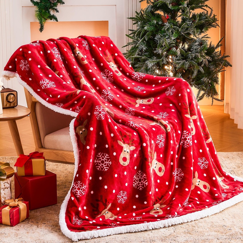 Ramees Christmas Throw Blanket, Decorations Throw, Reindeer