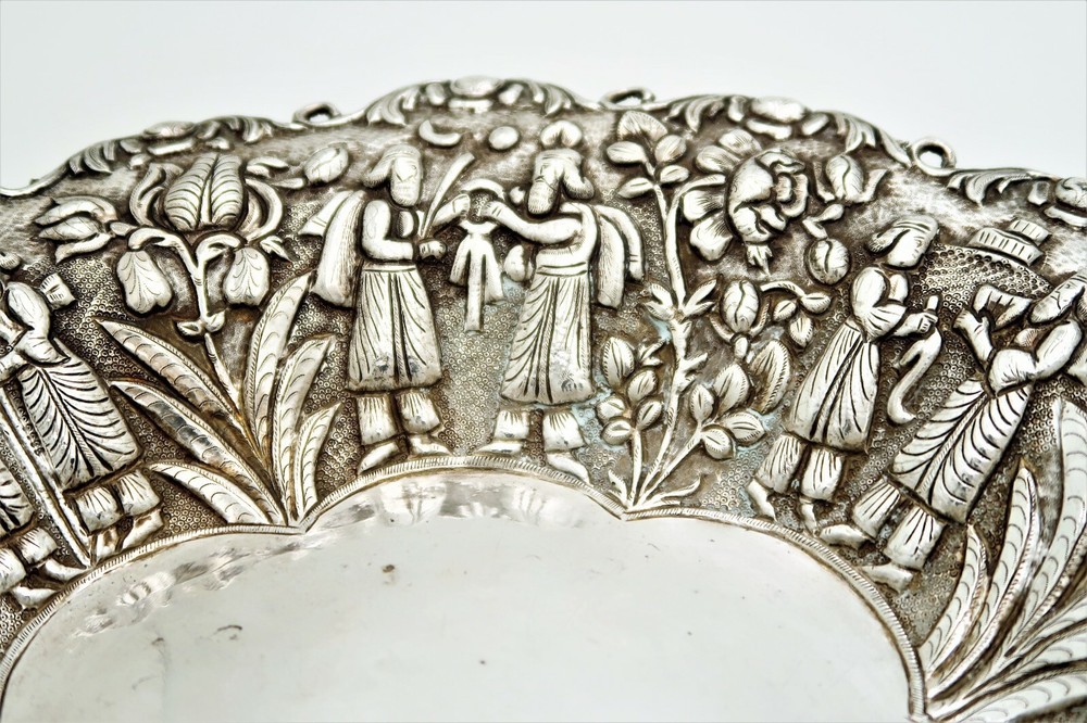 Handcrafted Assyrian Style Solid Silver Raised Pierced Bowl with Figurals