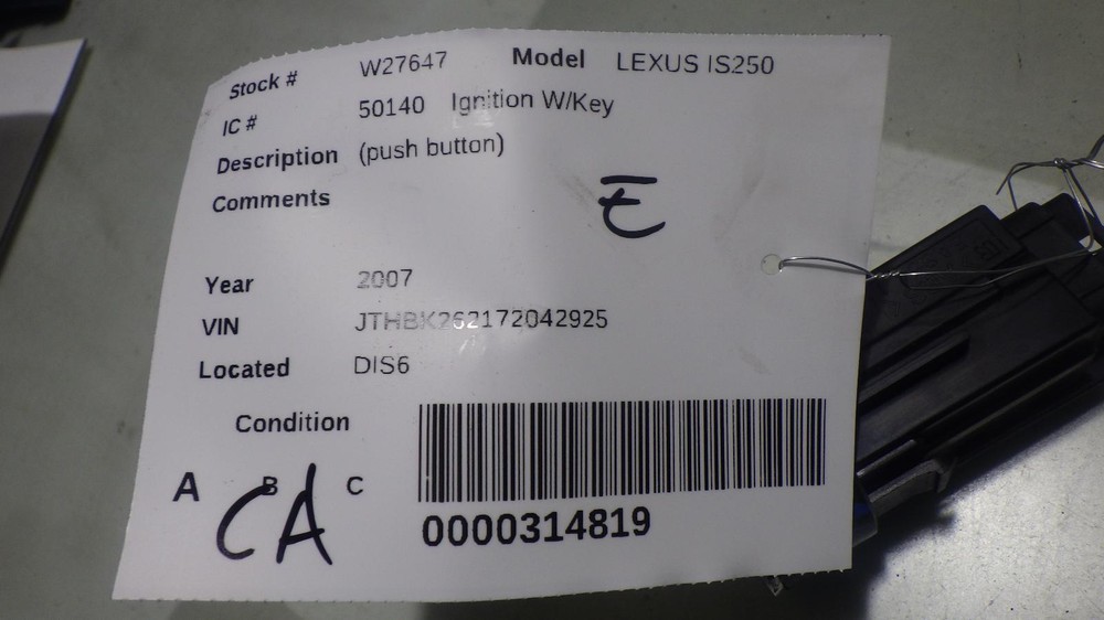 07 LEXUS IS250 Ignition Push Button Start Switch