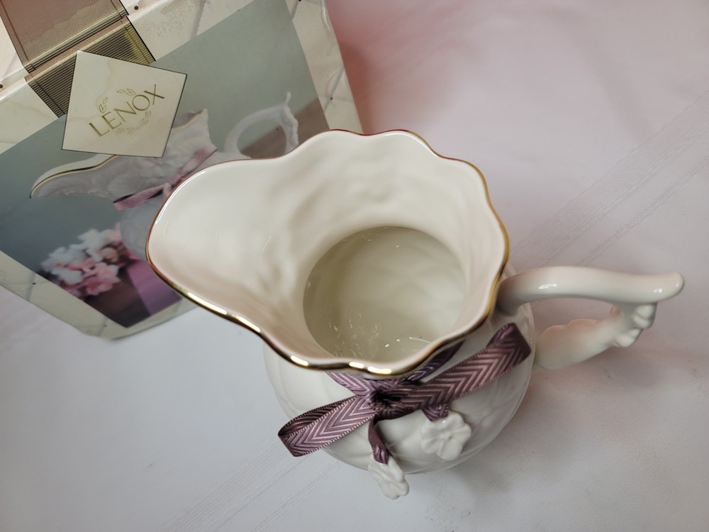 Lenox Pitcher "TIED WITH LOVE" Checker Pattern Ivory Peyton