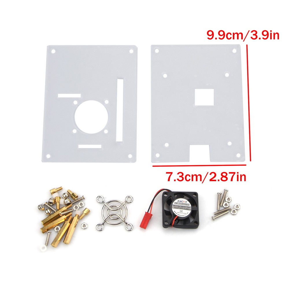 Arcylic Case Shell & Cooling Fan & Screws Set For Raspberry Pi 3/2 Model B/B+