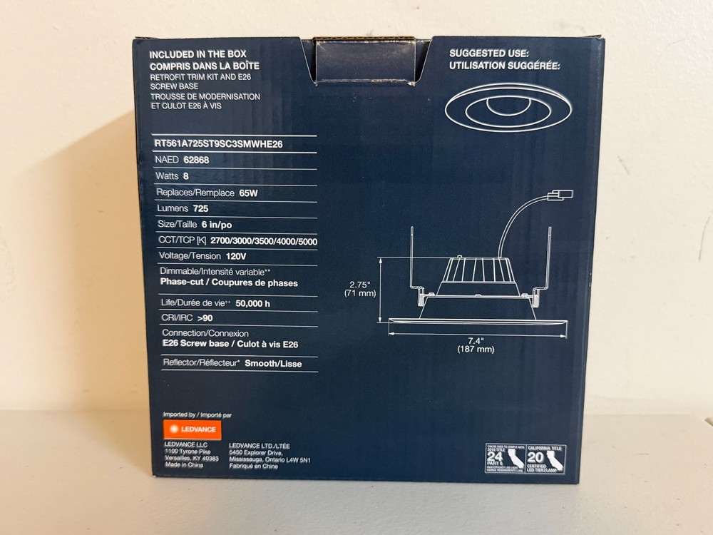 6X Sylvania Ledvance 6" Rt Downlight Kit 62868 Dimmable 5 Color Selectable