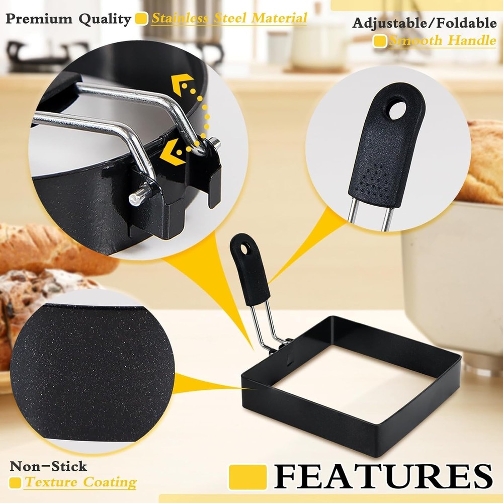 Professional Quality Egg Rings with Silicone Handle - Effortless Breakfast Maker