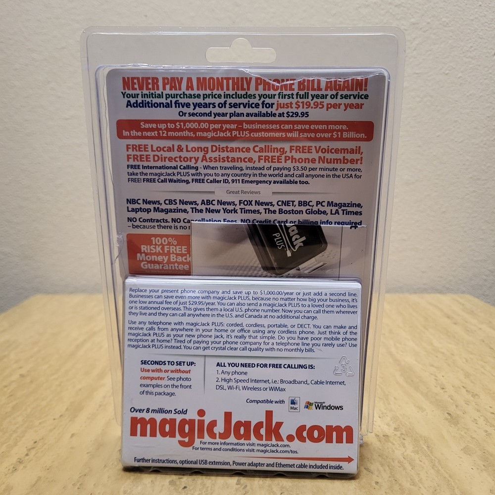 MagicJack PLUS VoIP Phone Adapter Complete with All Cables & Power Open Box