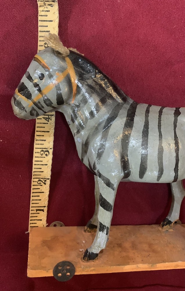 Antique Paper Mache Zebra Pull Toy on Wheels
