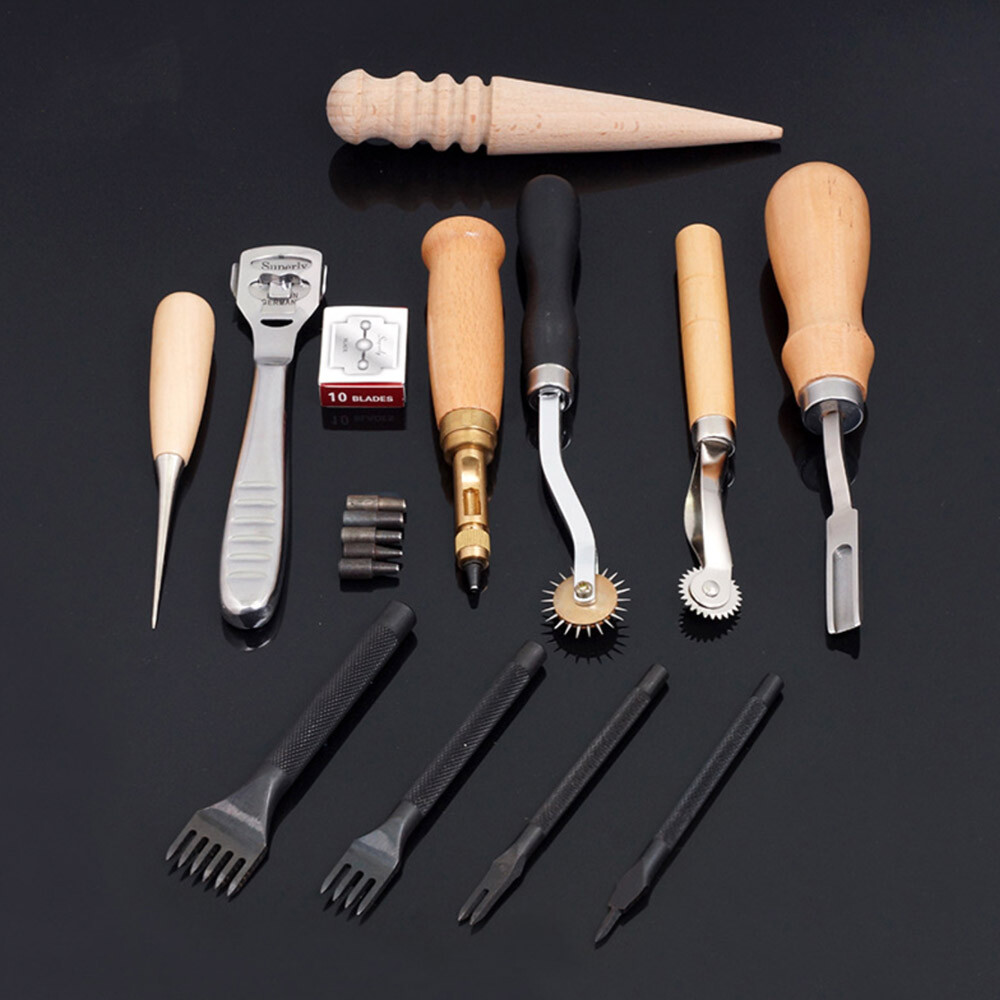 LeatherCraft Punch Tools Kit Stitching Carving Working Sewing Saddle Groover Set
