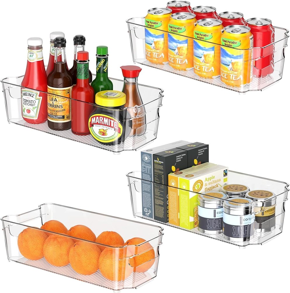 Clear Fridge Organizer, Refrigerator Organizer Bins with Handle, Freezer