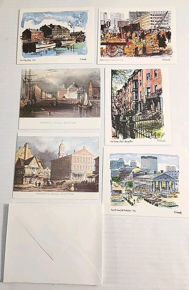 Vtg Kennedy Studios Boston Notes 6pc RE Kennedy Watercolor Note Cards Envelopes