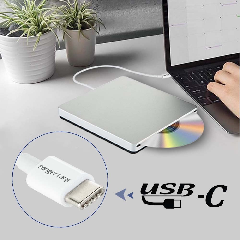 Portable USB‑C External CD/Drive ‑ USB‑A Converter Included | Plug & Play for...