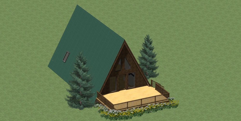 A-Frame Cabin Plans 1344 square feet.  Two Bedrooms