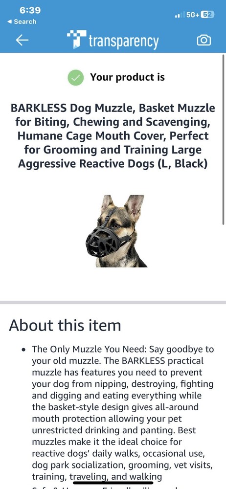 BARKLESS Dog Muzzle, Basket Muzzle for Biting, Chewing and Scavenging, Humane L
