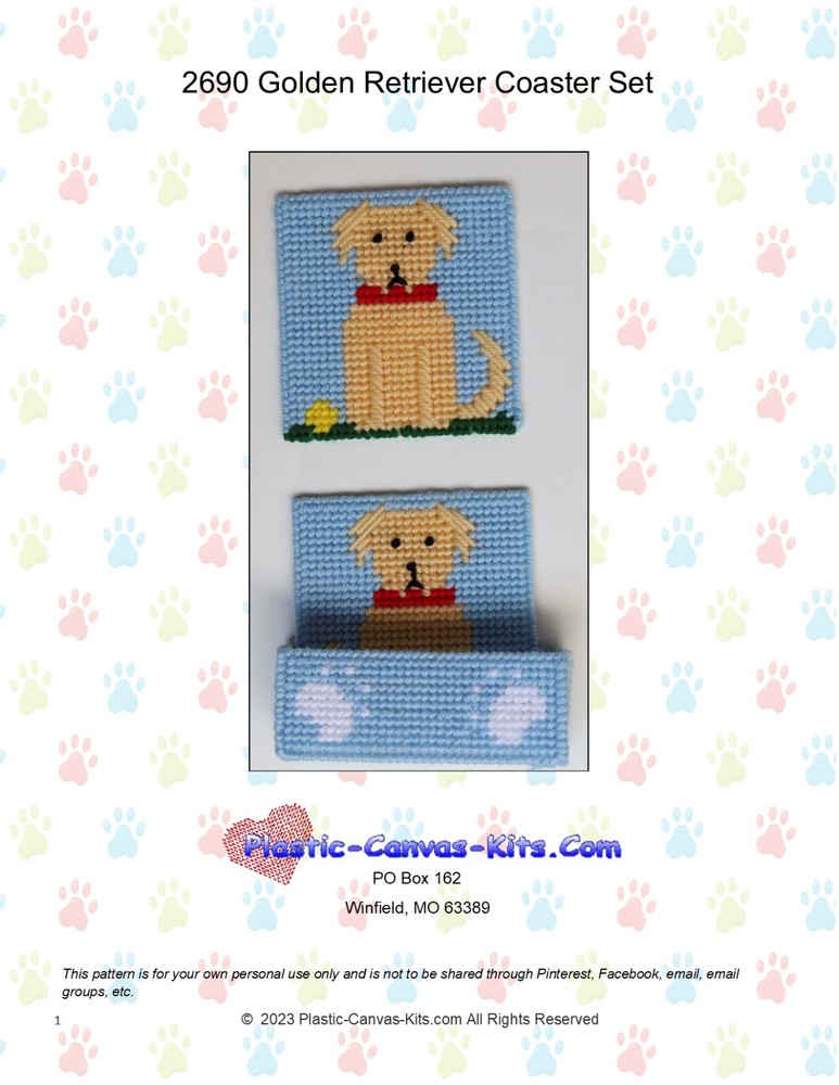 Golden Retiever Coaster Set- Plastic Canvas Pattern or Kit