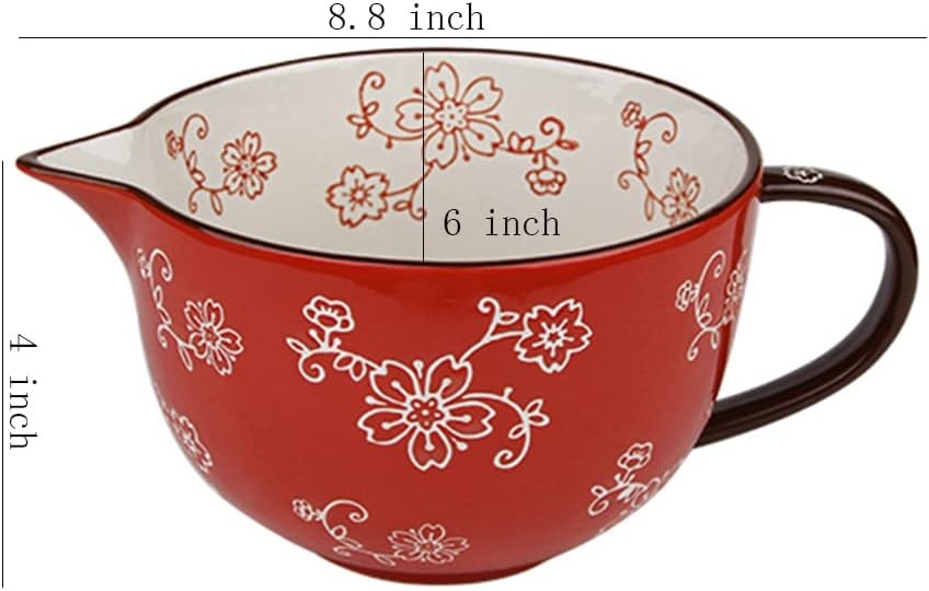 Gaolinci Cherry Blossom Pattern Kitchen Ceramic Mixing Bowl, 1 Quart Large Bowl,