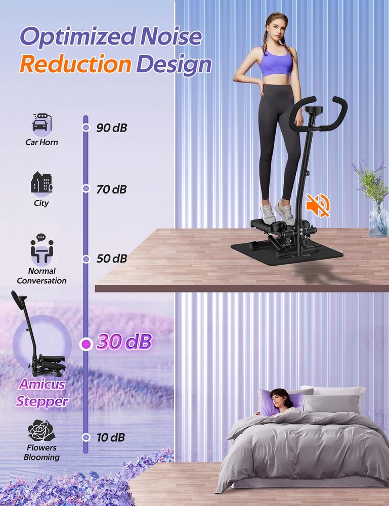 Mini Stepper with Handlebar for Exercise, Stair Stepper with Resistance Band,...
