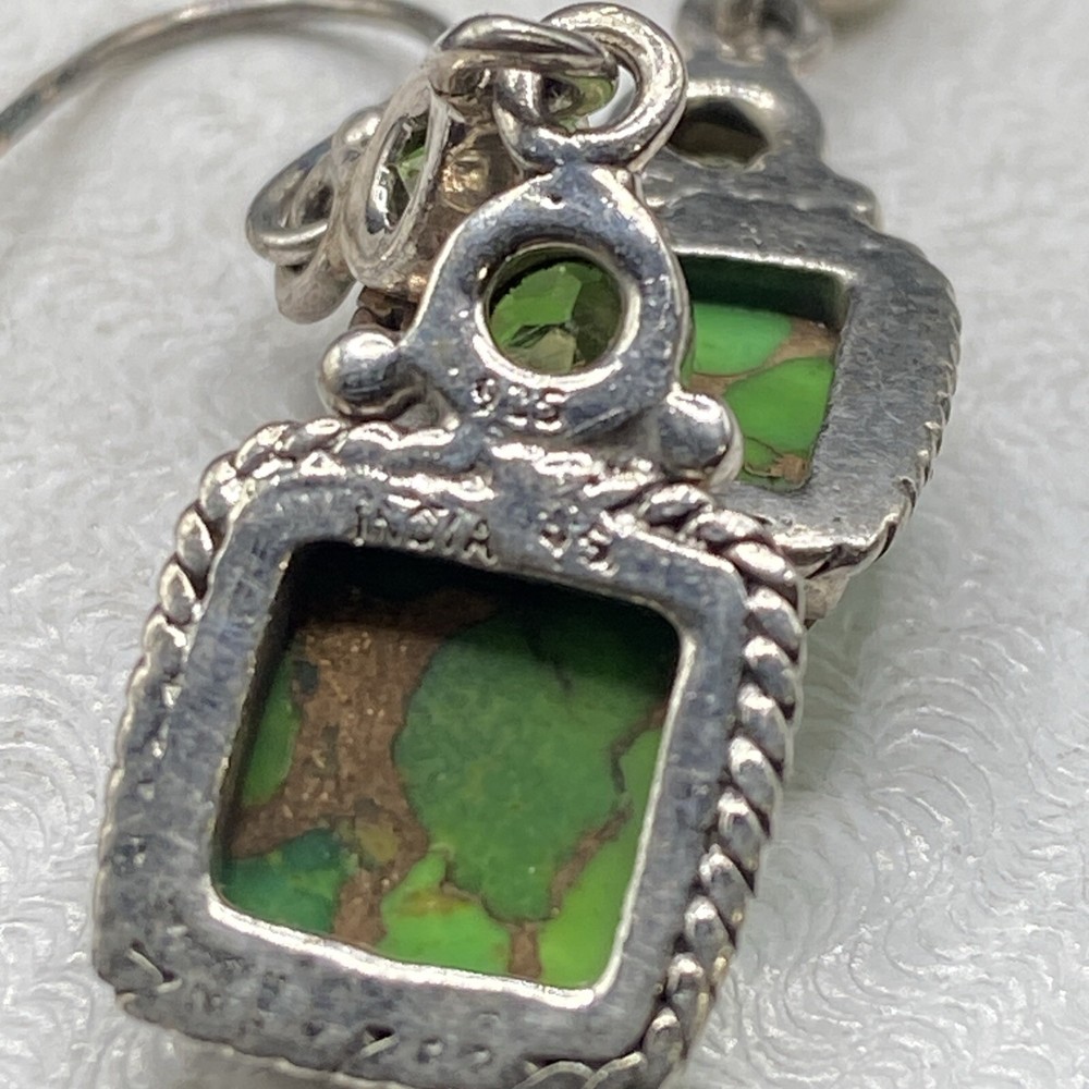 India Sterling Silver Turquoise and Peridot Dangle Earring