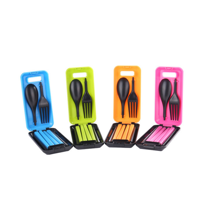Portable Fold Tableware Three-piece Suit With Storage Box Chopstick Fork Spoon
